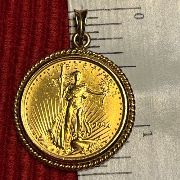 1994 Liberty/American Eagle 1/4 oz 22KT Gold Coin in 14KT YG Pendant - Picture 4 of 9